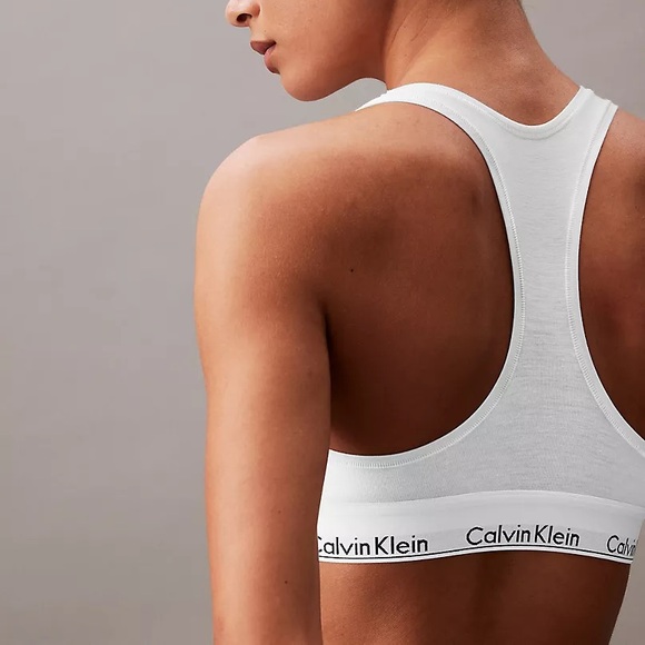 Calvin Klein White Iconic Cotton Modal Unlined Bralette - Picture 3 of 6